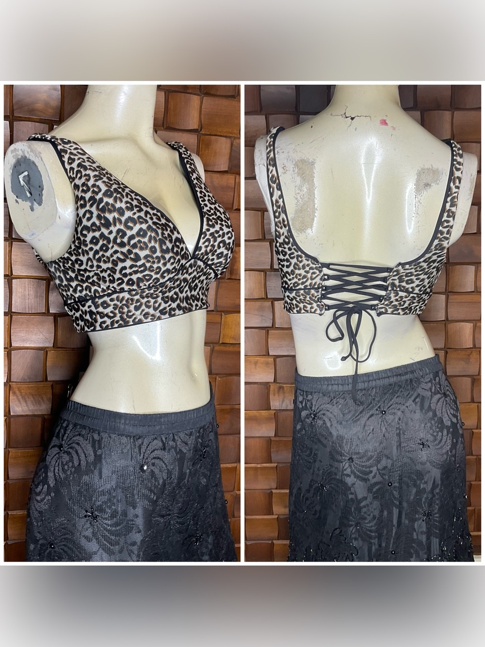 BECCA by Rebecca Virtue Animal Leopard Print Lace Up Bikini Top Size Large DD
